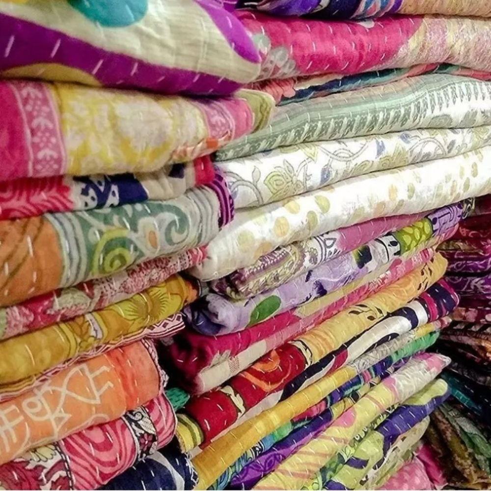 New Boho Kantha Reversible Quilt Blanket